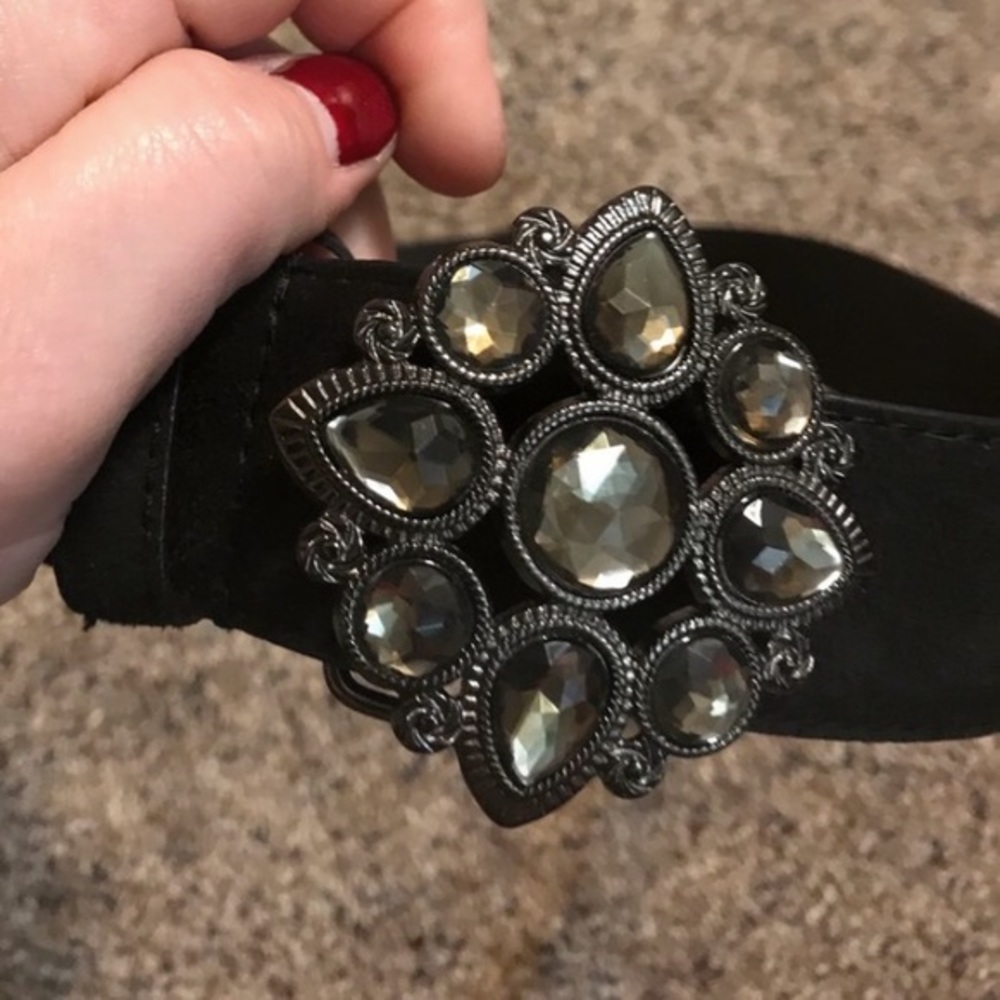 Black Felt Belt with Jewel Buckle Size Medium NEW